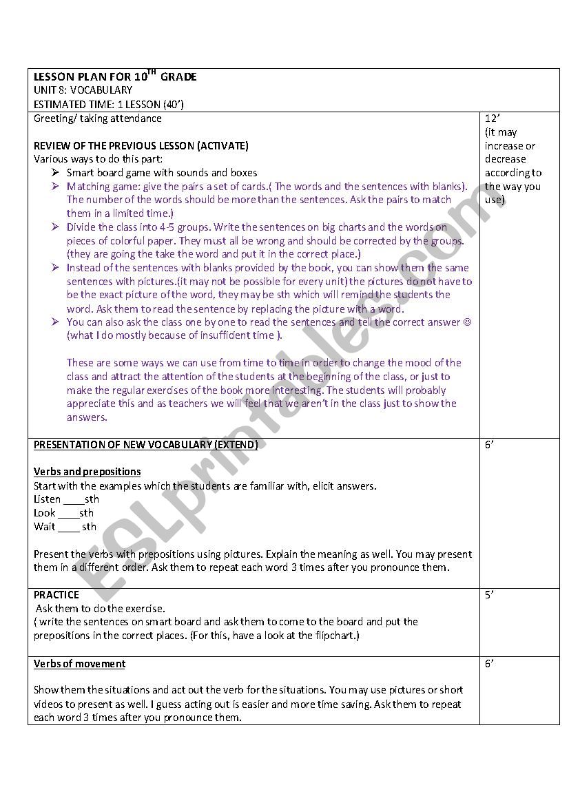 vocabulary lesson plan worksheet