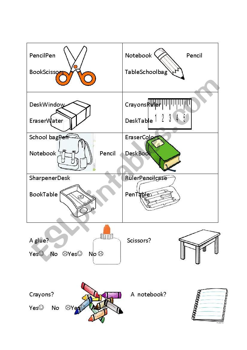 Clasroom objects worksheet