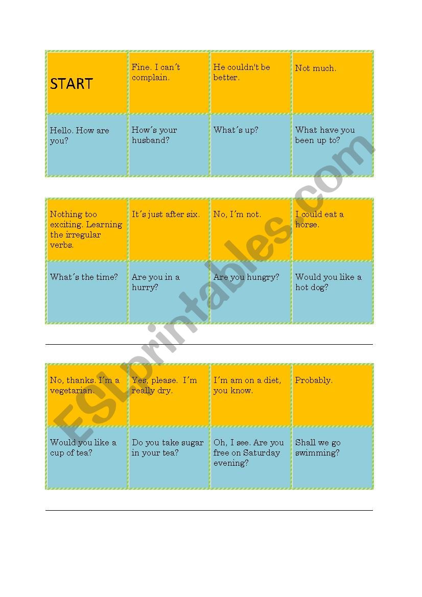 Chain conversation game worksheet