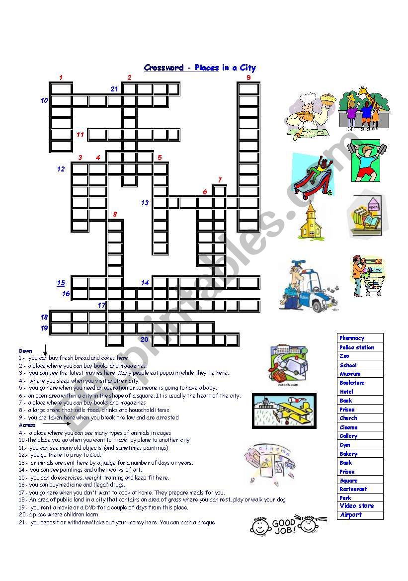 crossword places in a city worksheet