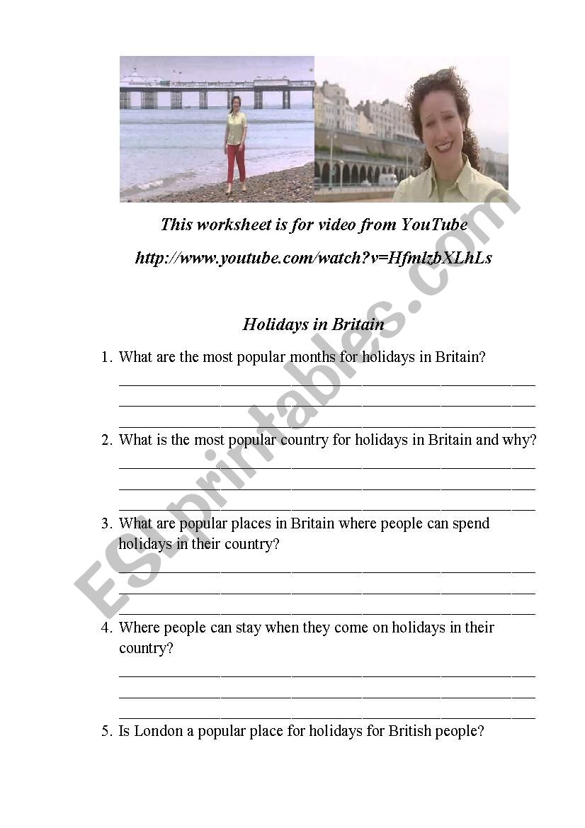 Video worksheet Holiday in Britain