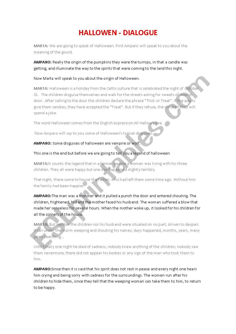 Halloween students dialogue worksheet