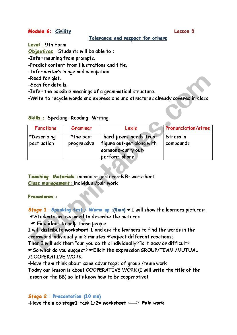 tolerance and respect  for others lesson plan