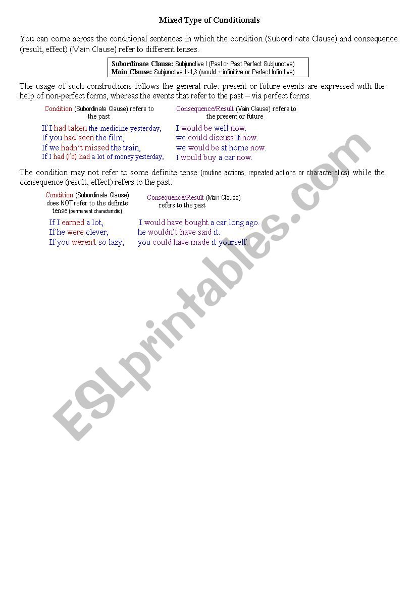 mixed conditional worksheet mixed conditional worksheet