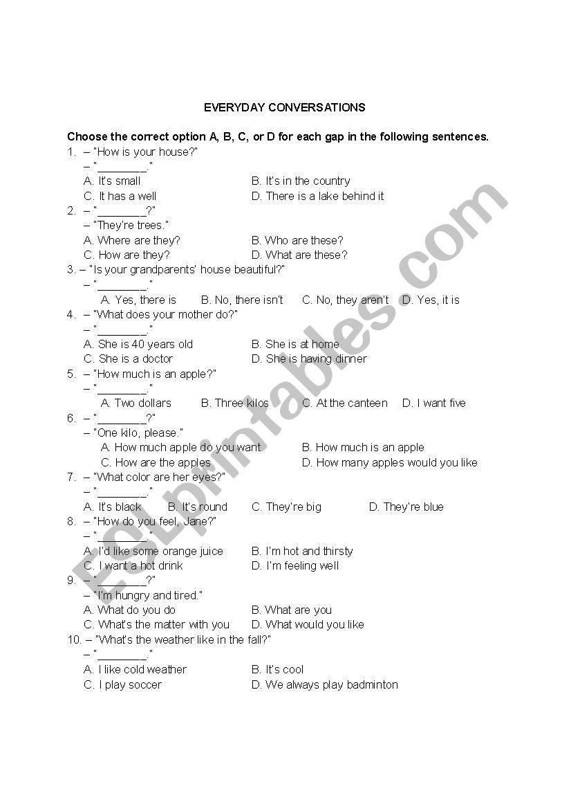 Everyday Conversations 2 - Multiple Choice QuestionS