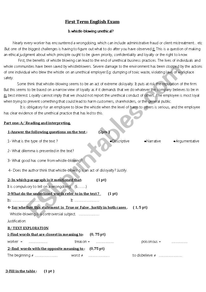 exam3rd year worksheet