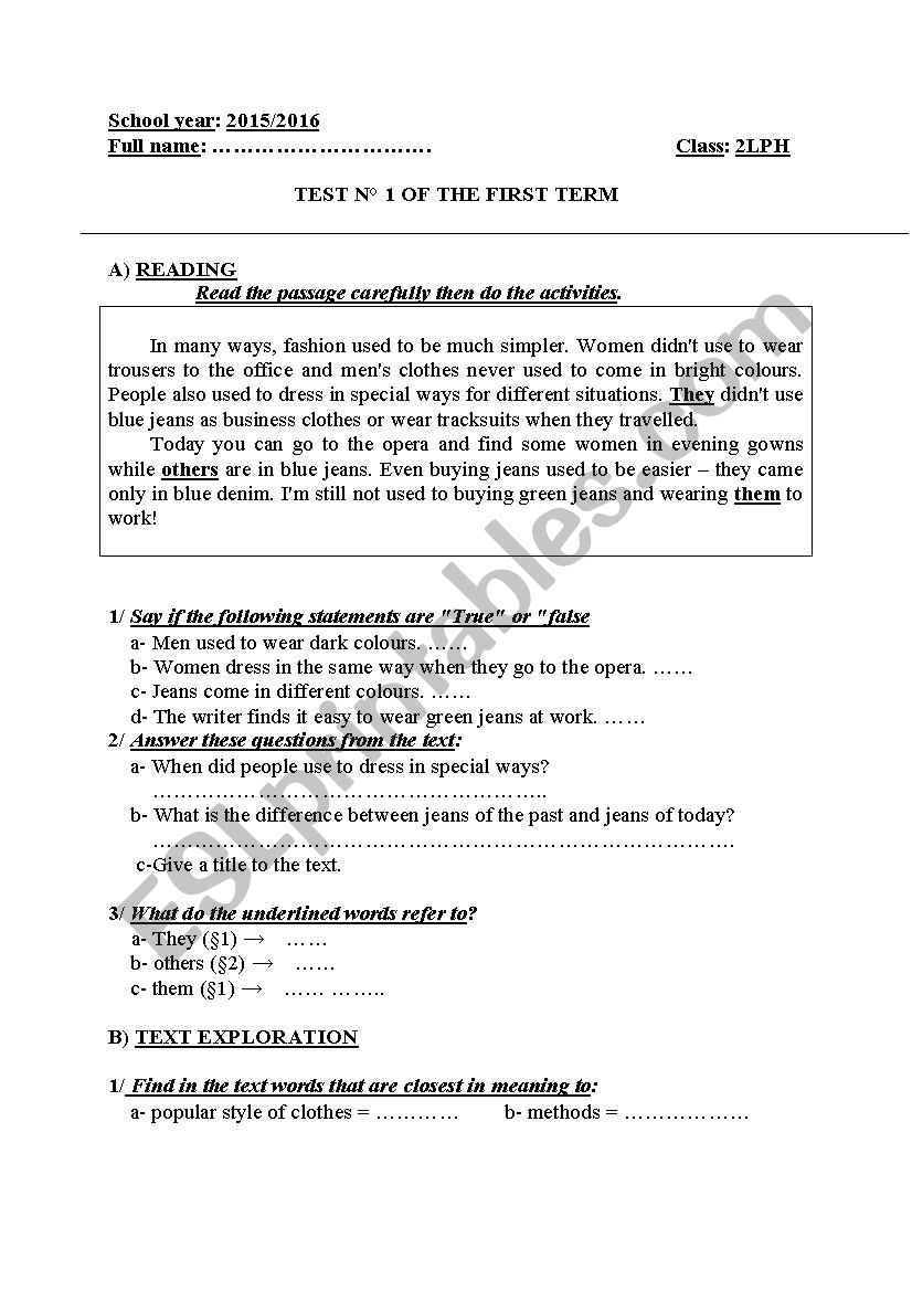 test  worksheet