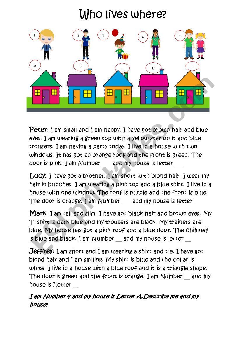 Who lives in which house? worksheet