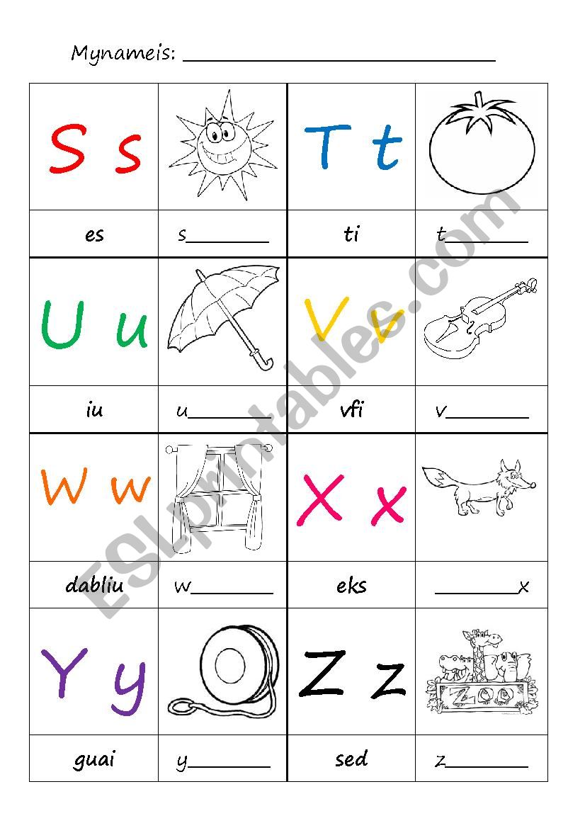 The Alphabet 4 (s-z) worksheet