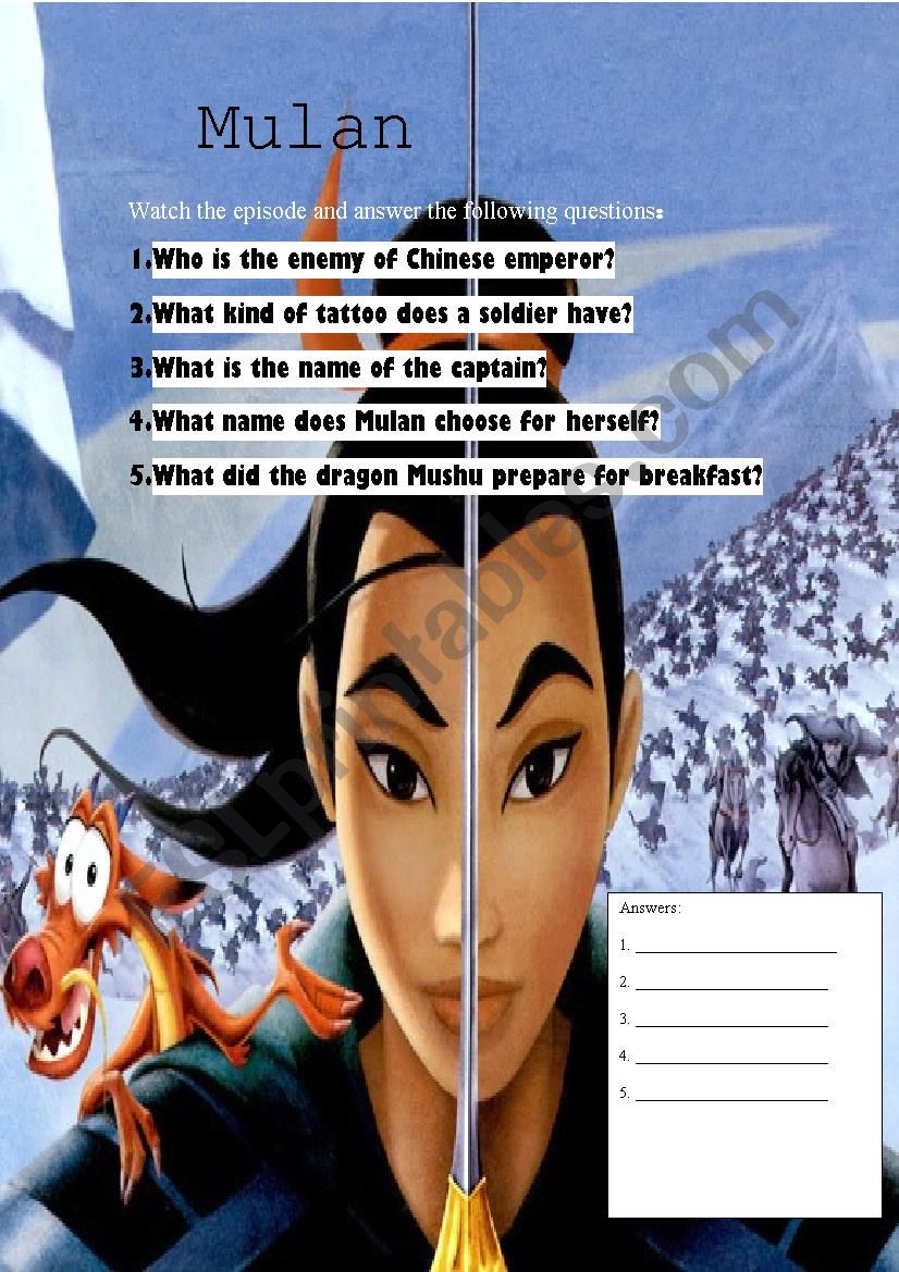 Mulan part II worksheet