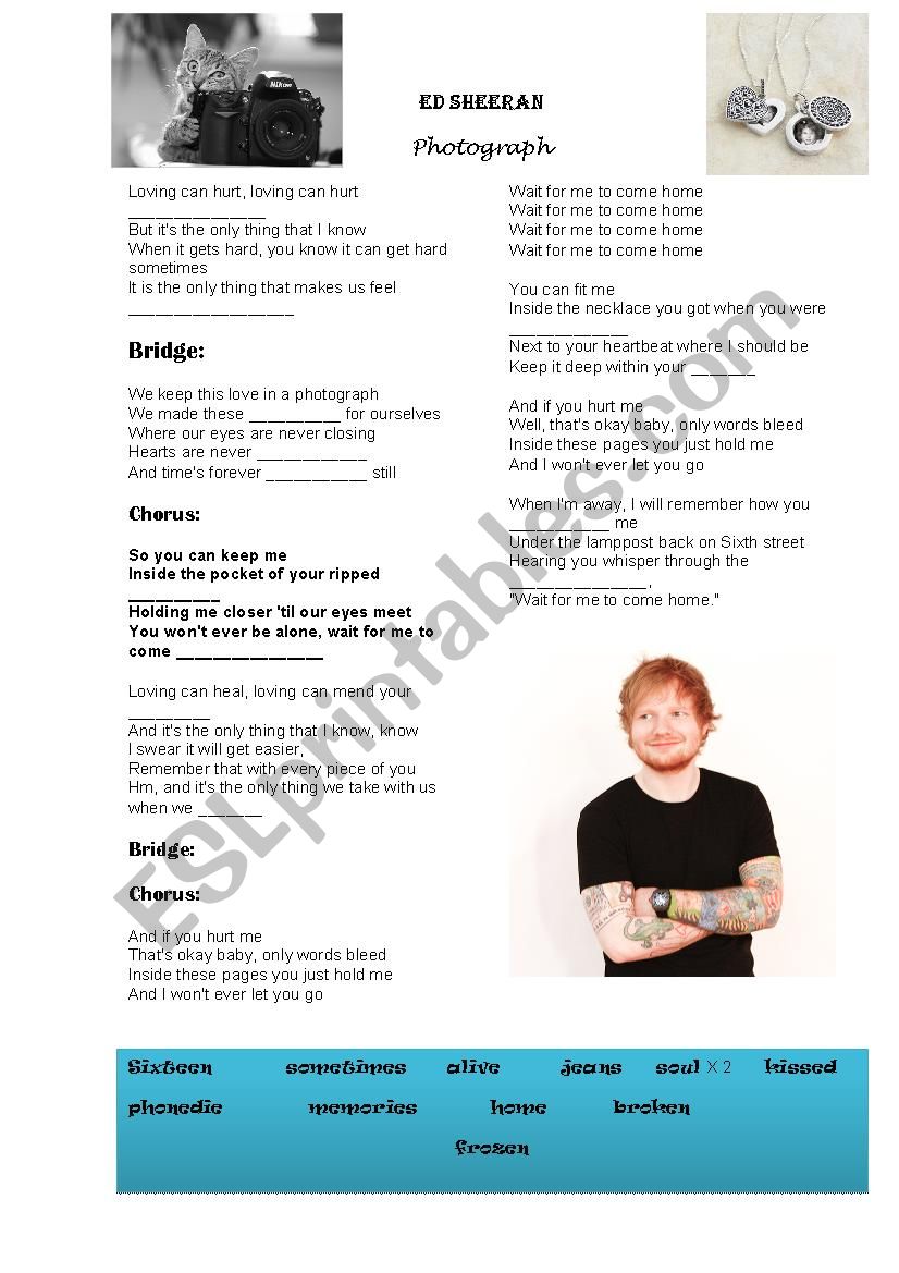 Photograph by Ed Sheeran worksheet