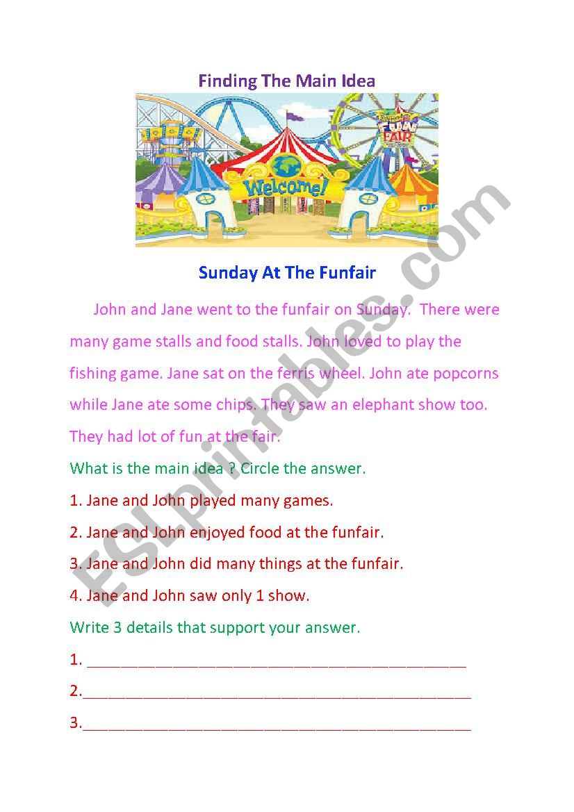 Finding The Main Idea worksheet