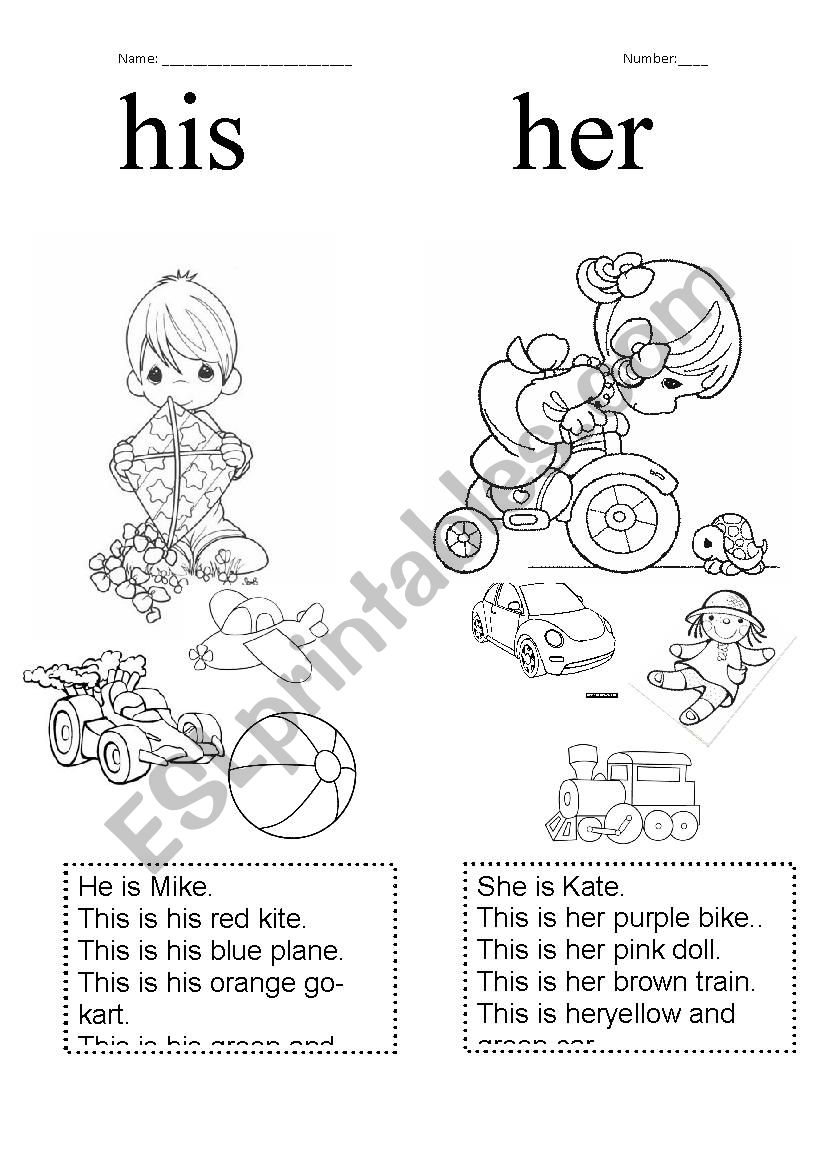 His her ESL Worksheet By Xyra