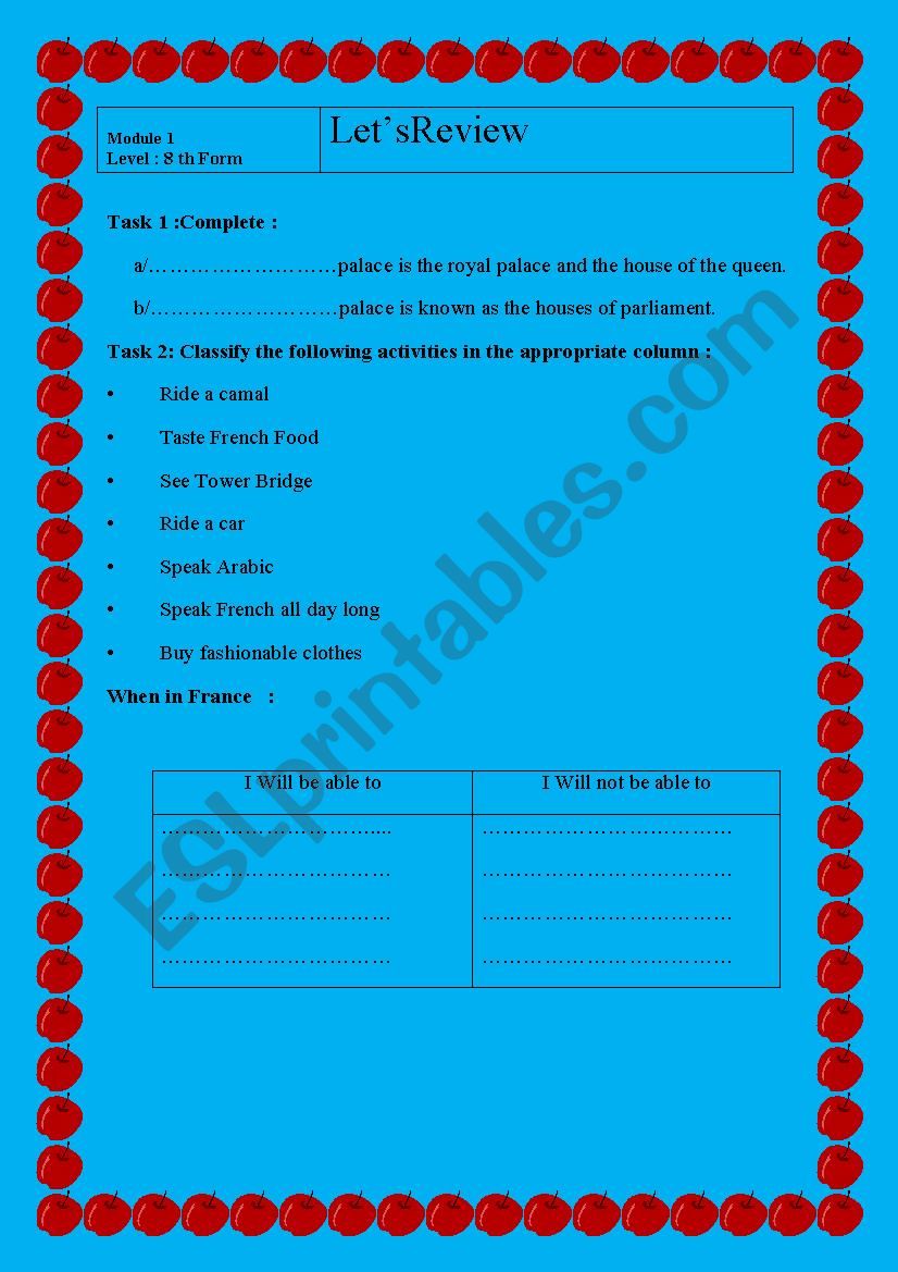  8 th form module 1 review worksheet