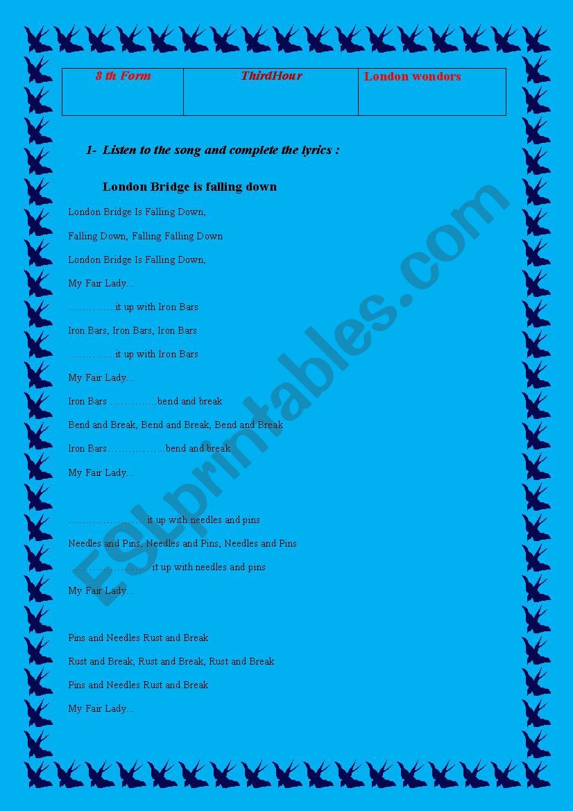 London wondors worksheet