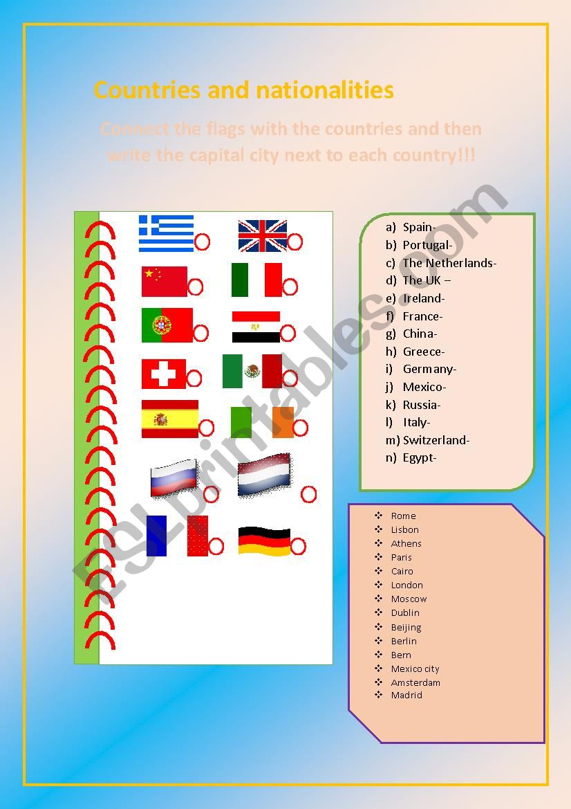 countries and nationalities worksheet