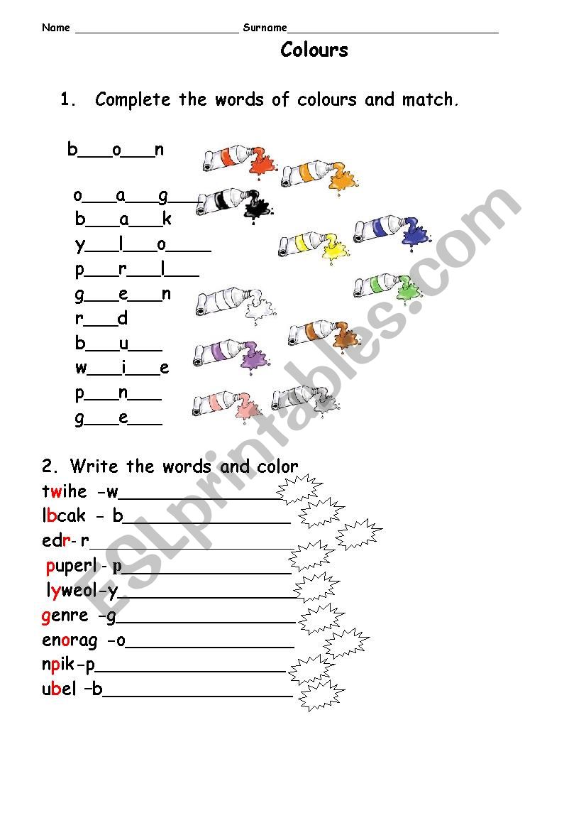 Colors worksheet