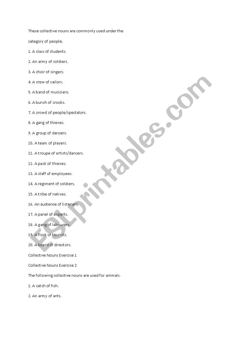 Collective nouns worksheet