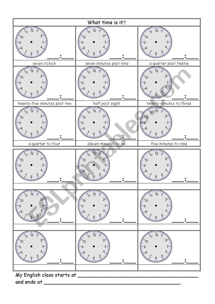 What time is it worksheet