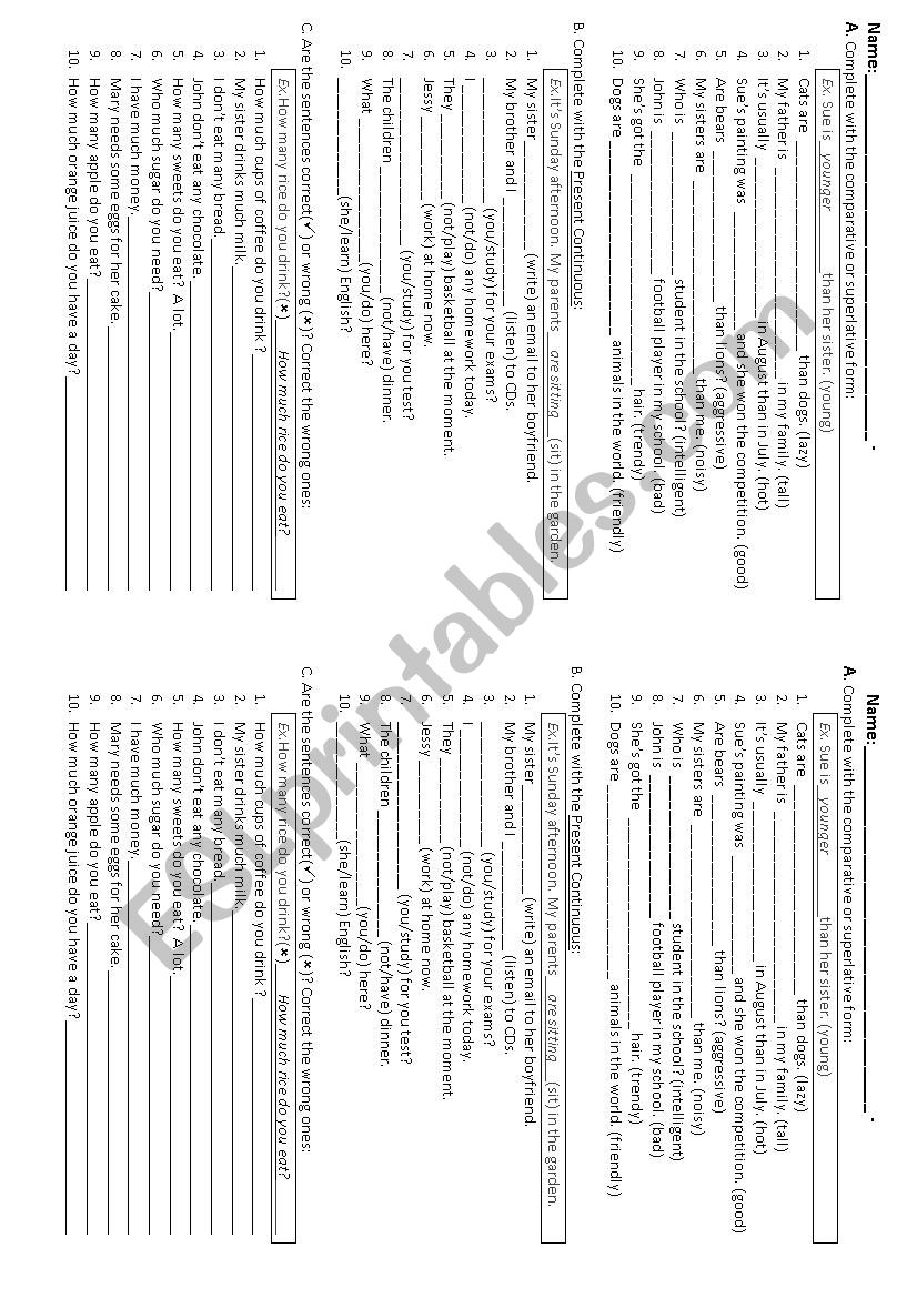 Elementary Review Comparatives Superlatives Present continuous and Nouns