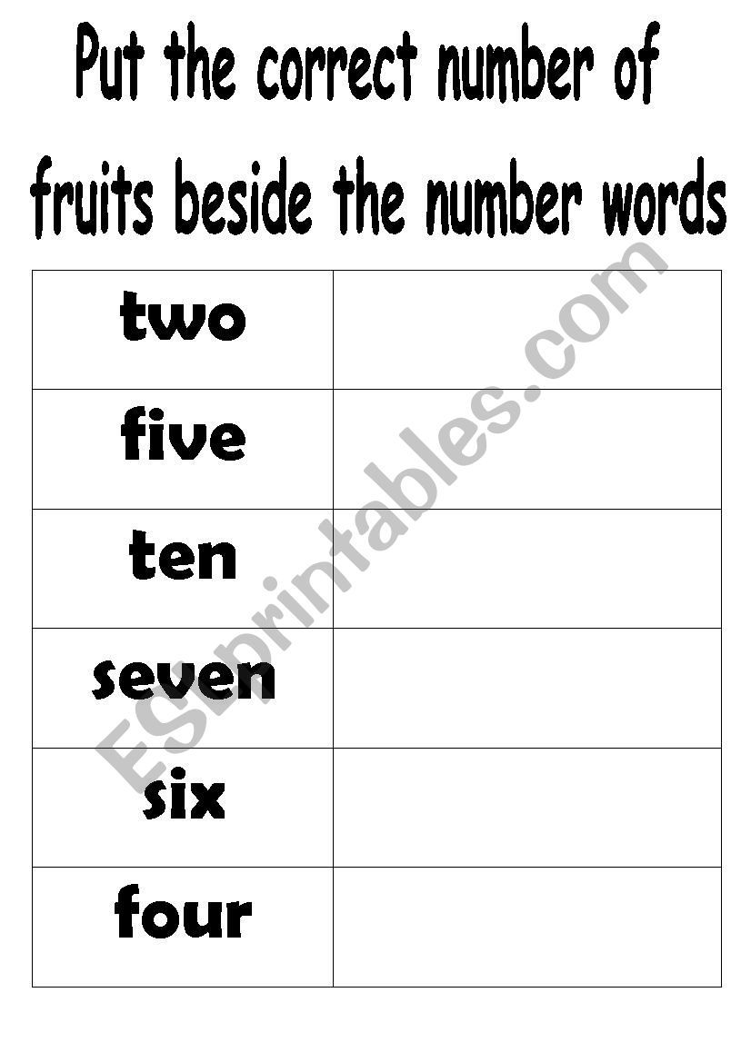 Numbers worksheet