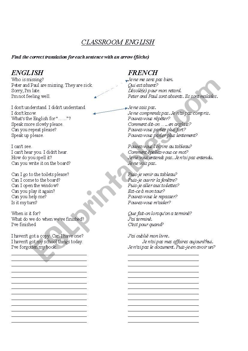 classroom english worksheet