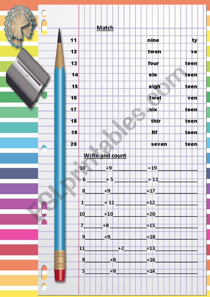 Numbers 1-20 activity worksheet