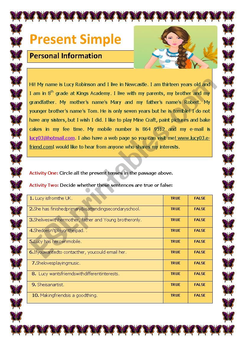 True or False? Present Simple worksheet