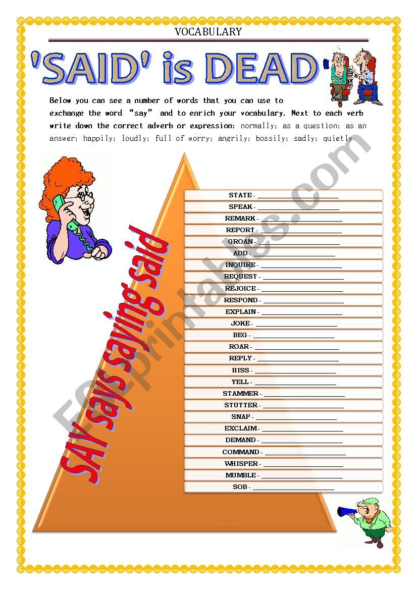 VOCABULARY - SAID IS DEAD - verbs for reported speech