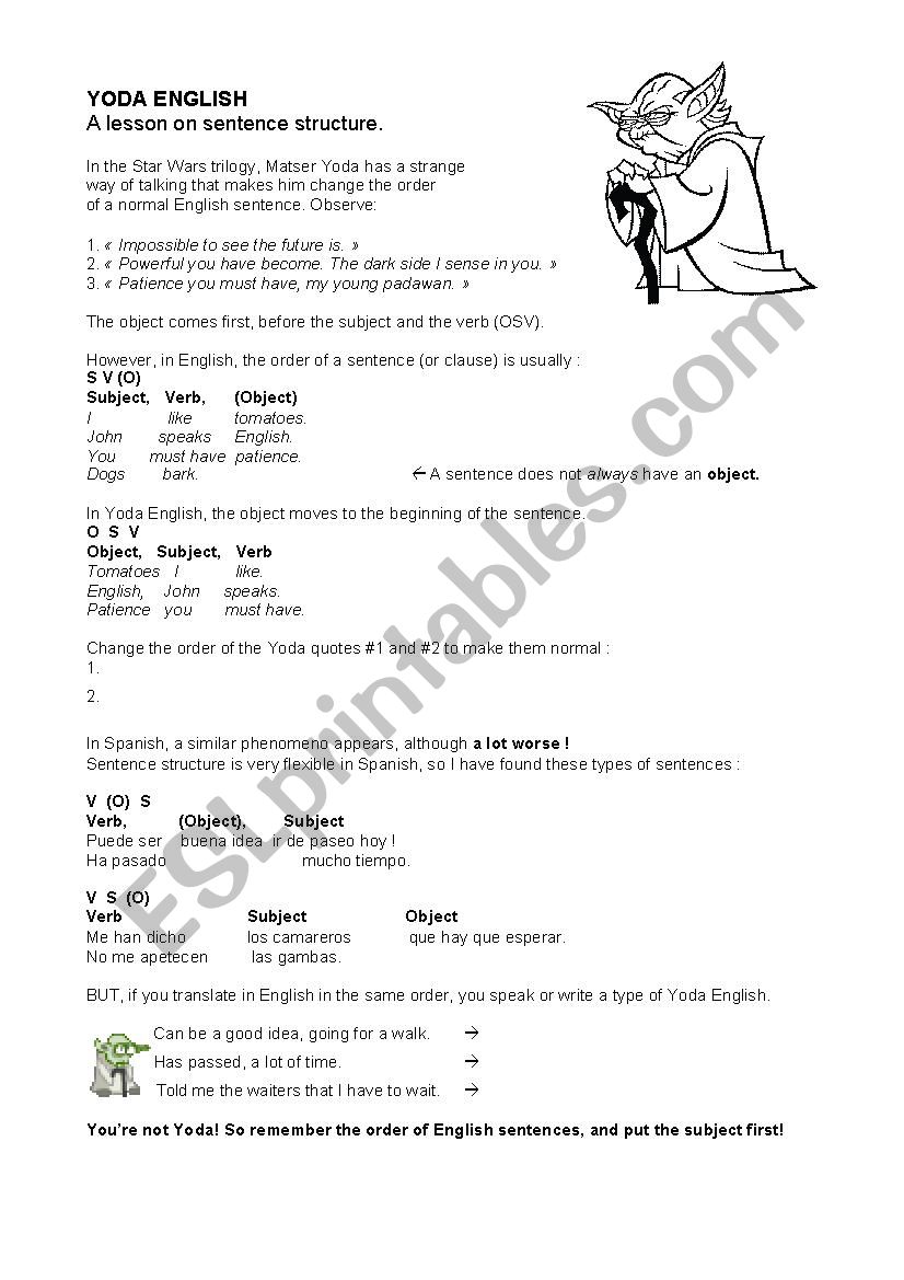 Yoda English - Sentence structure in English