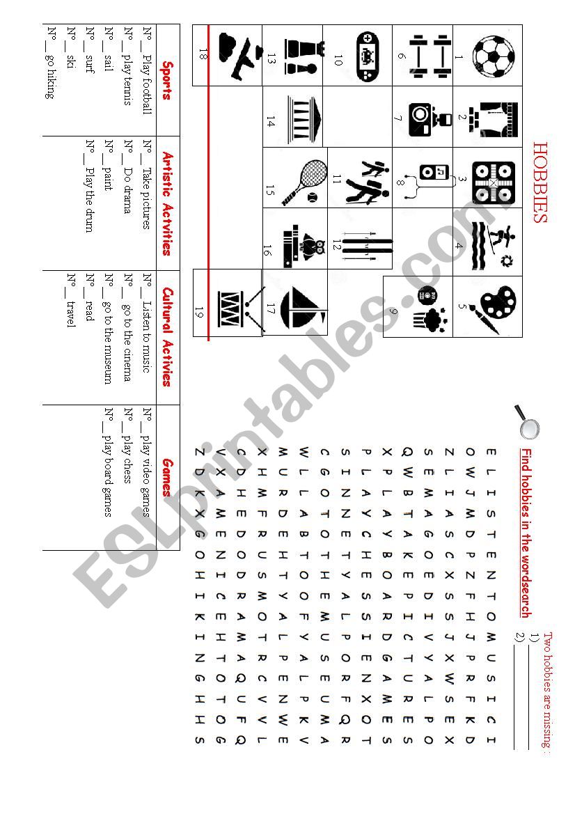 Hobbies worksheet