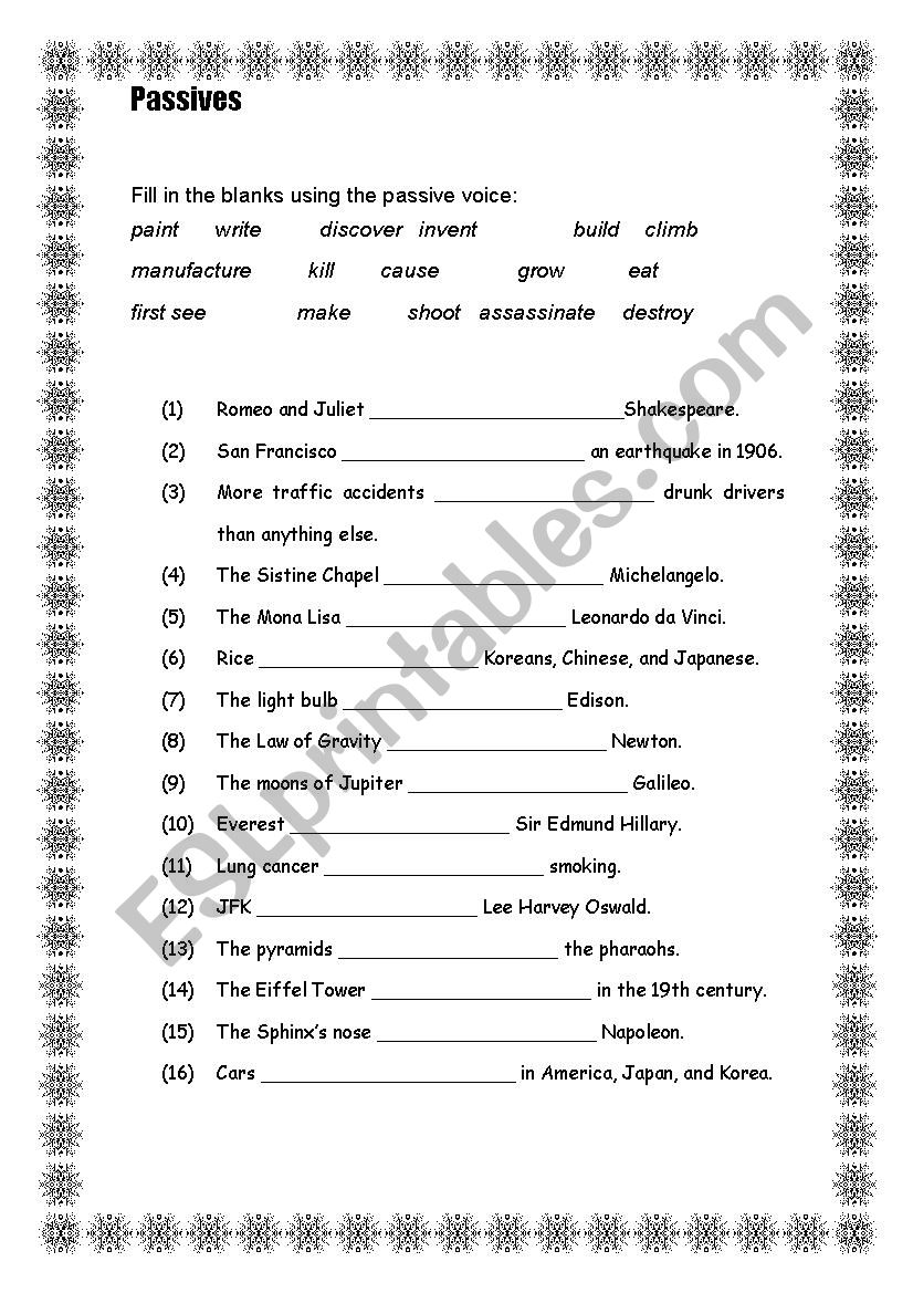 Passives worksheet