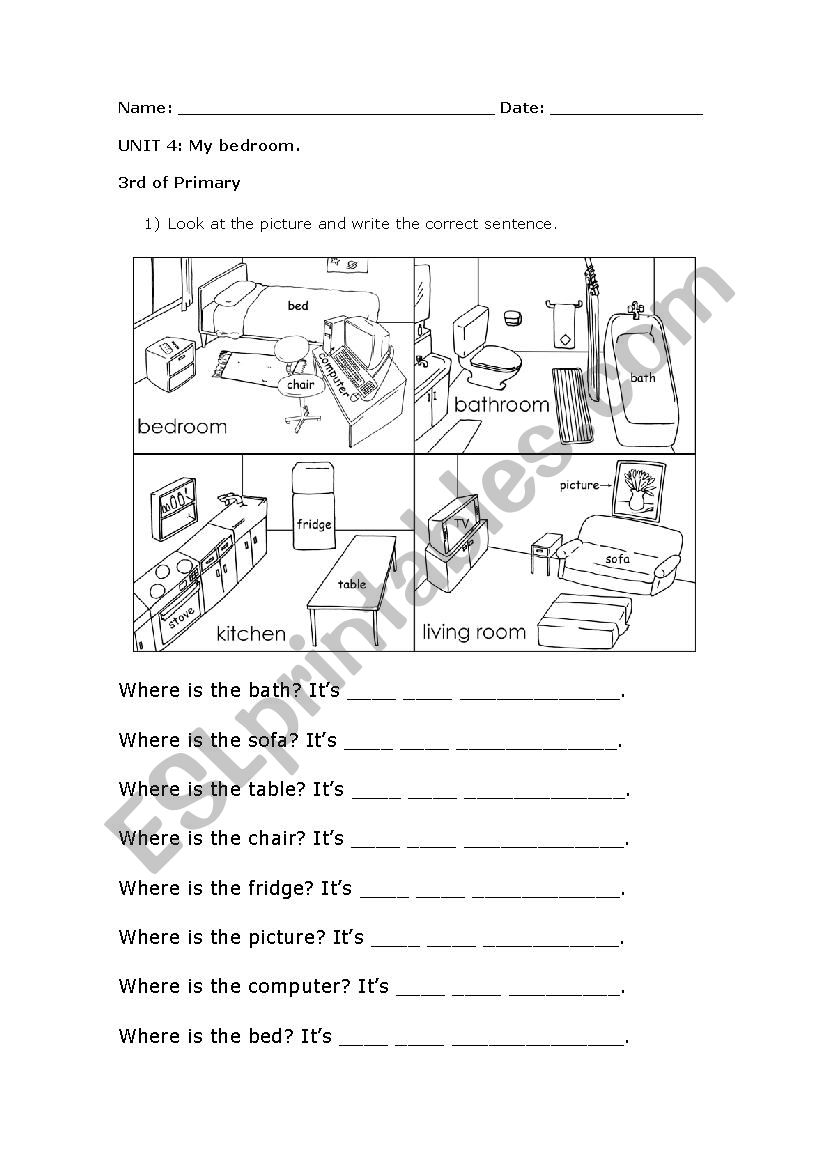 Parts of the house worksheet