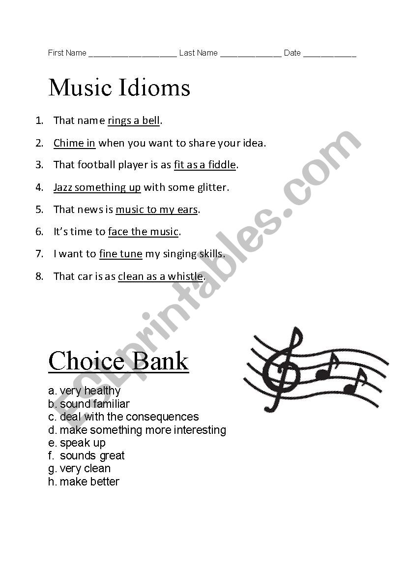 Music Idiom worksheet