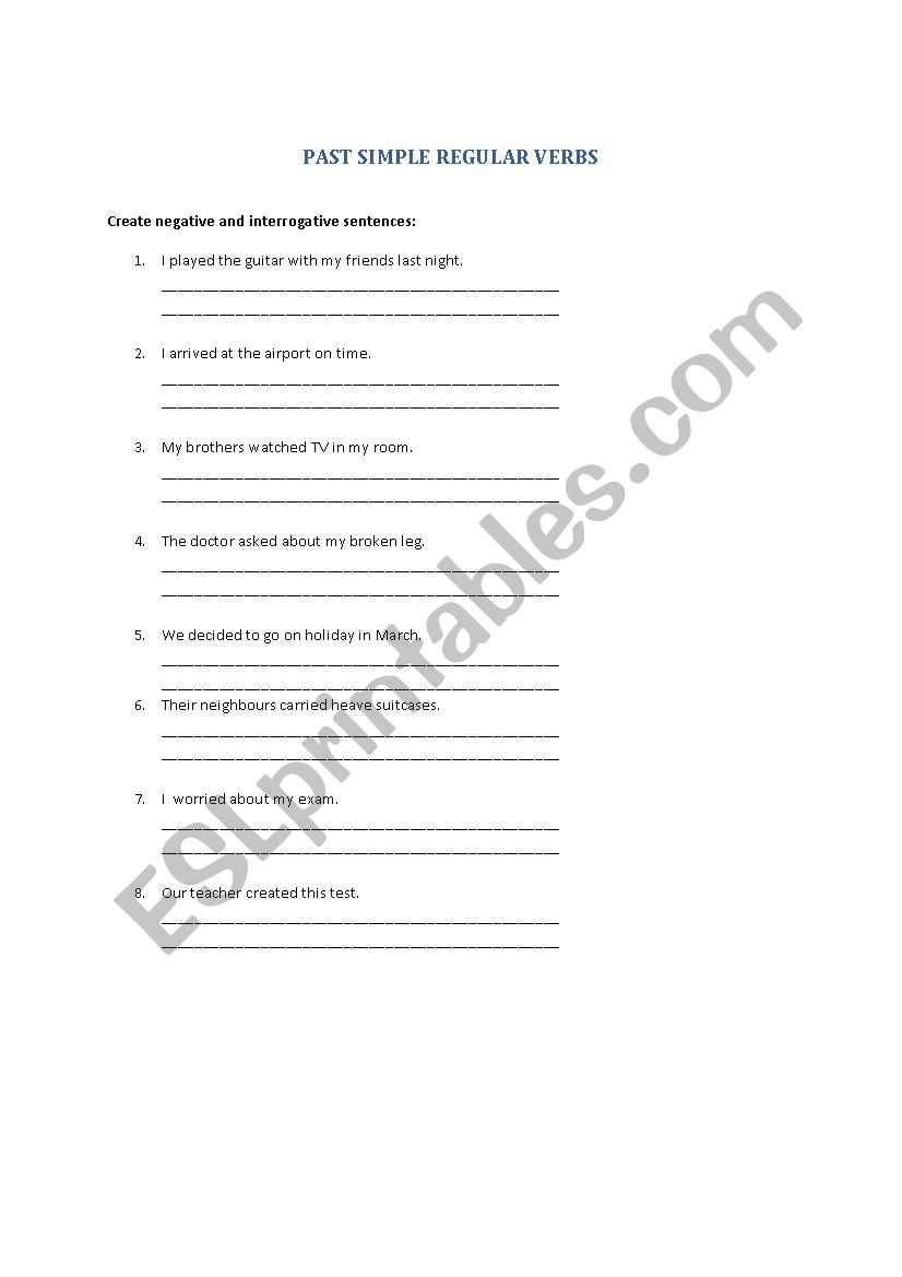 past simple regular verbs worksheet
