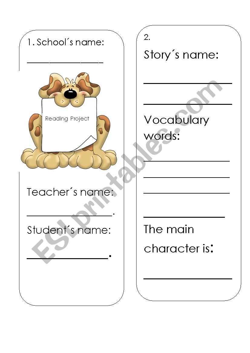 Reading project worksheet