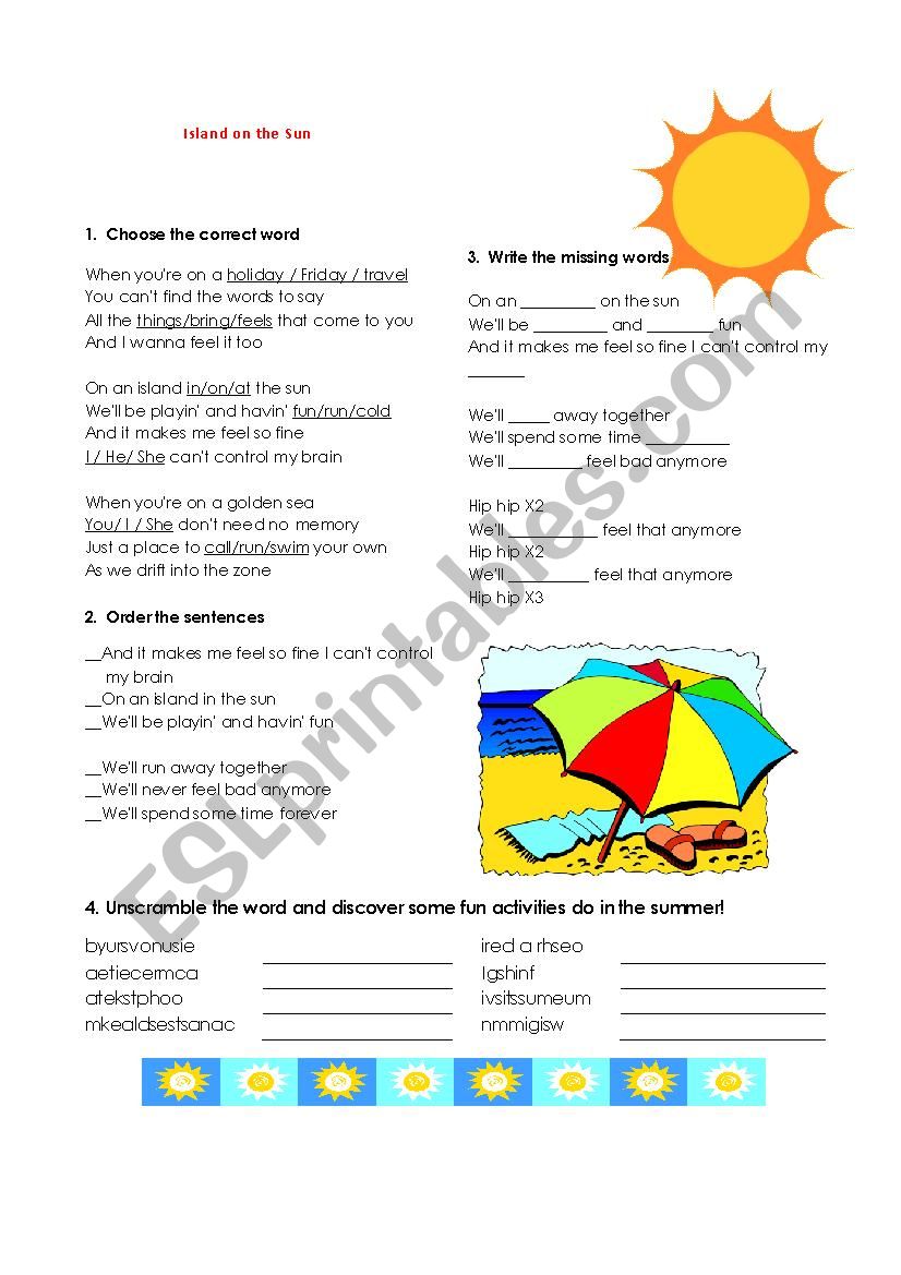 Island In the Sun worksheet