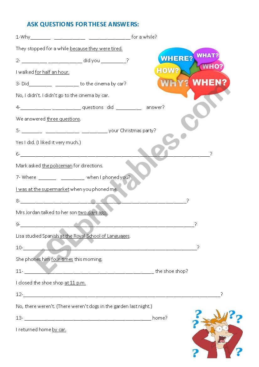 Asking questions in the Past worksheet