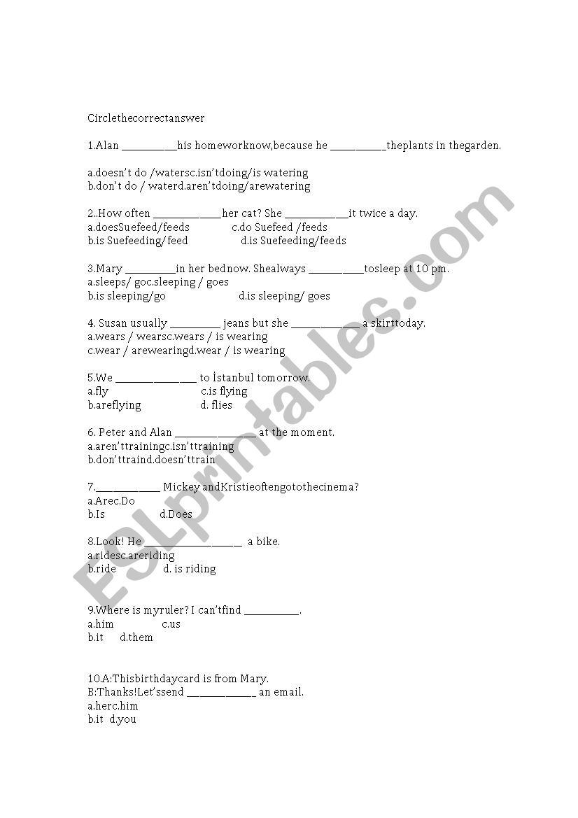 test worksheet