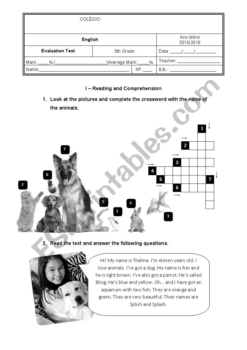 Evaluation Test 5th Grade worksheet