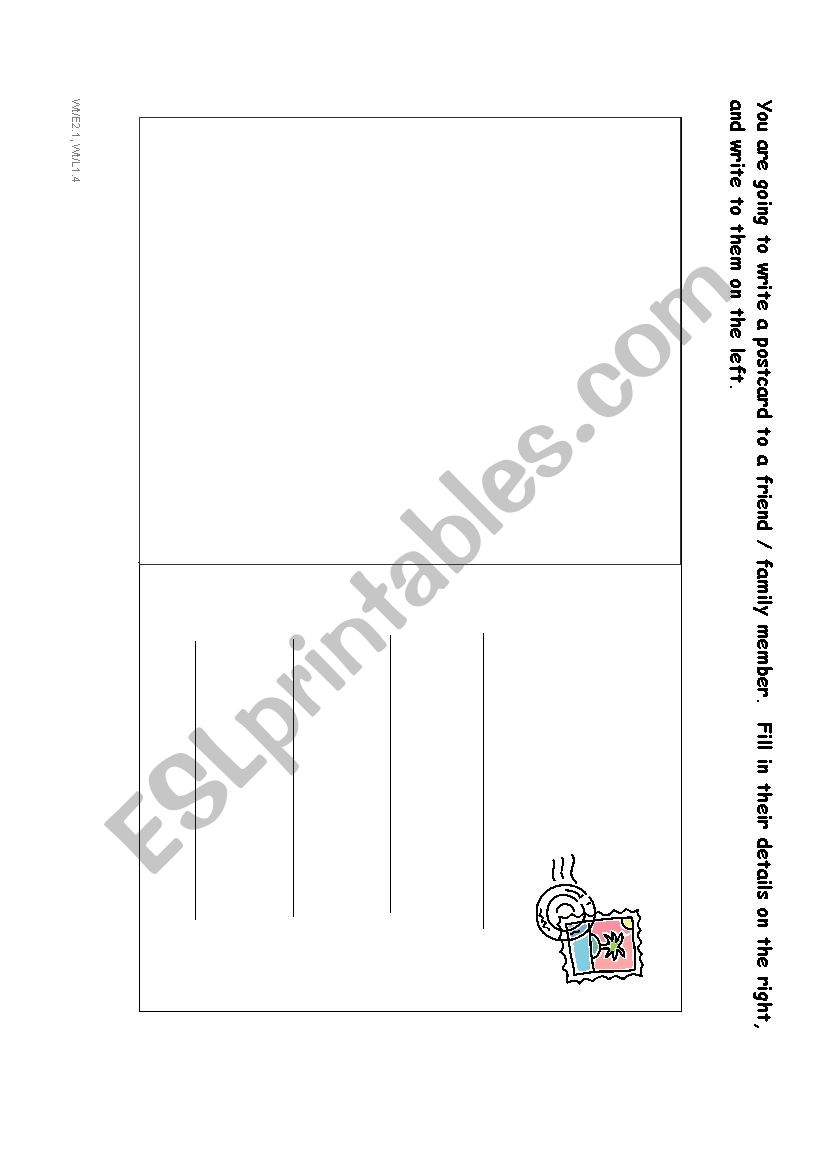 Writing a postcard worksheet