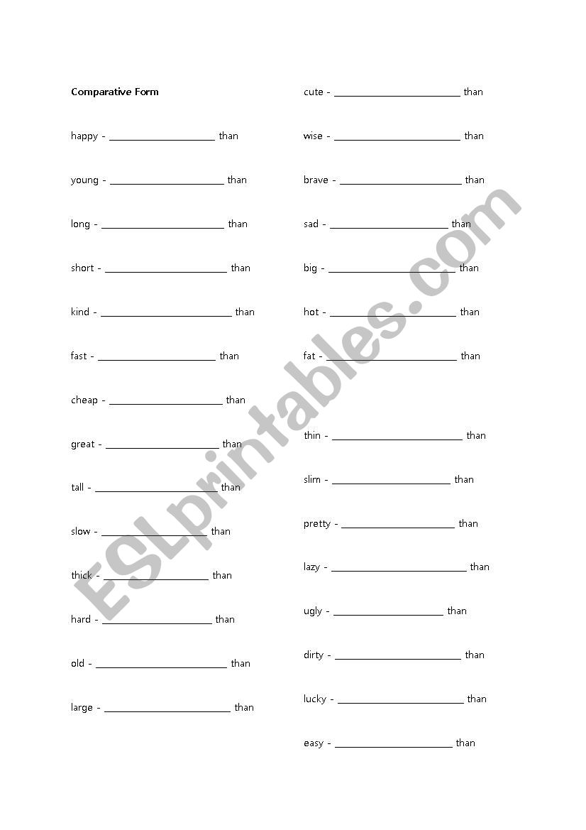 Comparative forms of Adjective