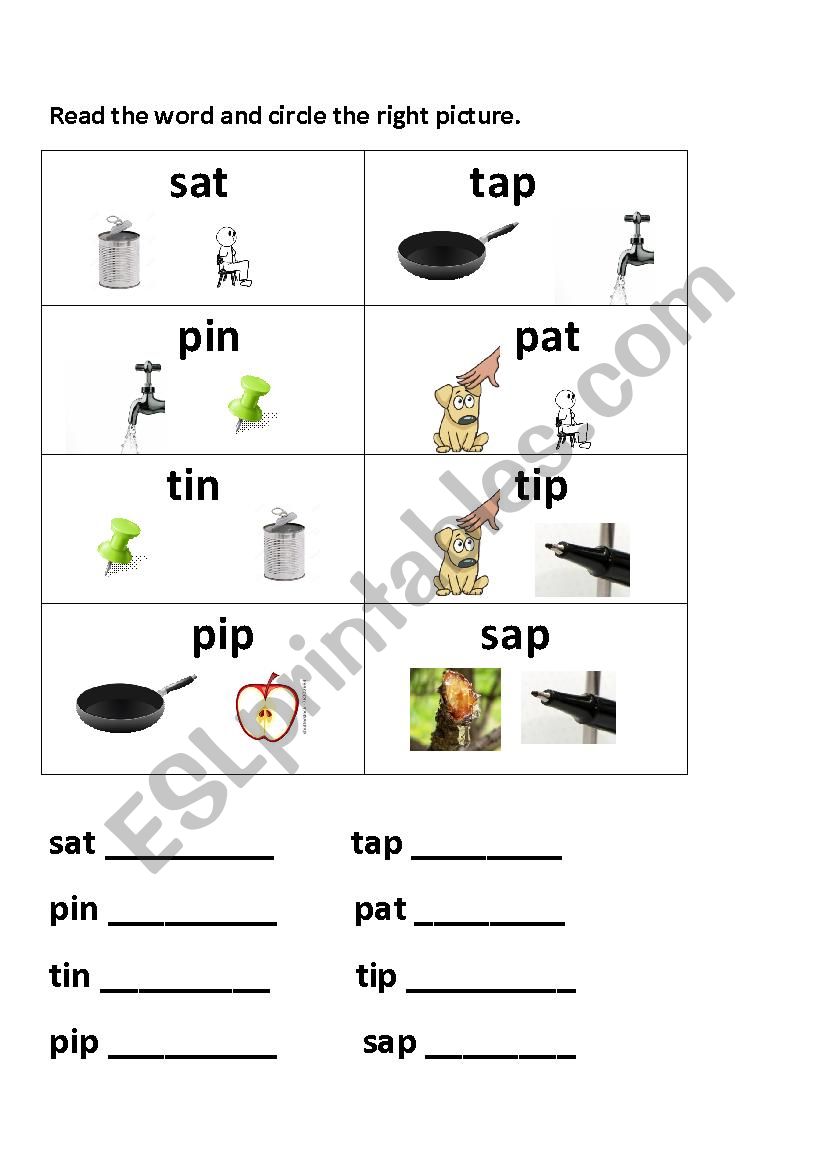 PHONICS- S,A, T, P, I. N worksheet