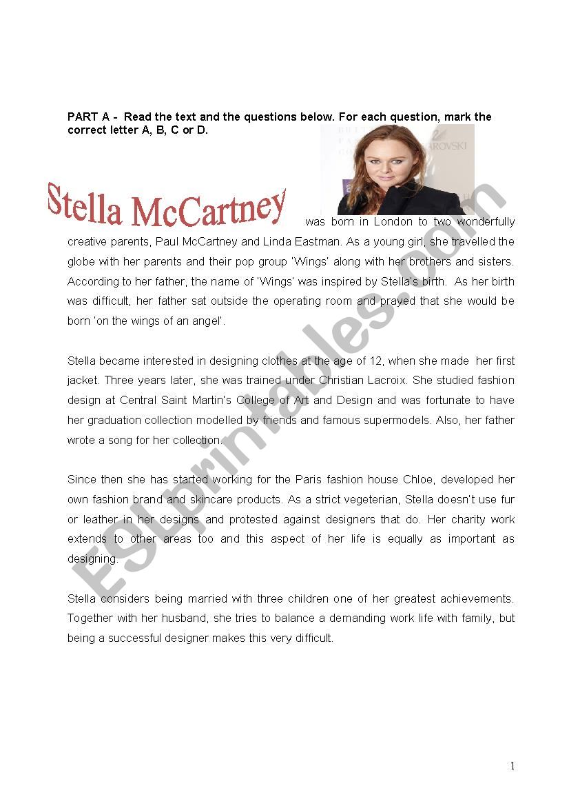 Stella McCartney (reading and vocabulary)