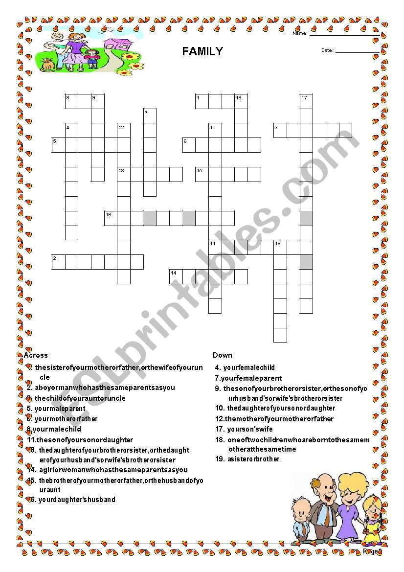 Family Crossword Activity worksheet