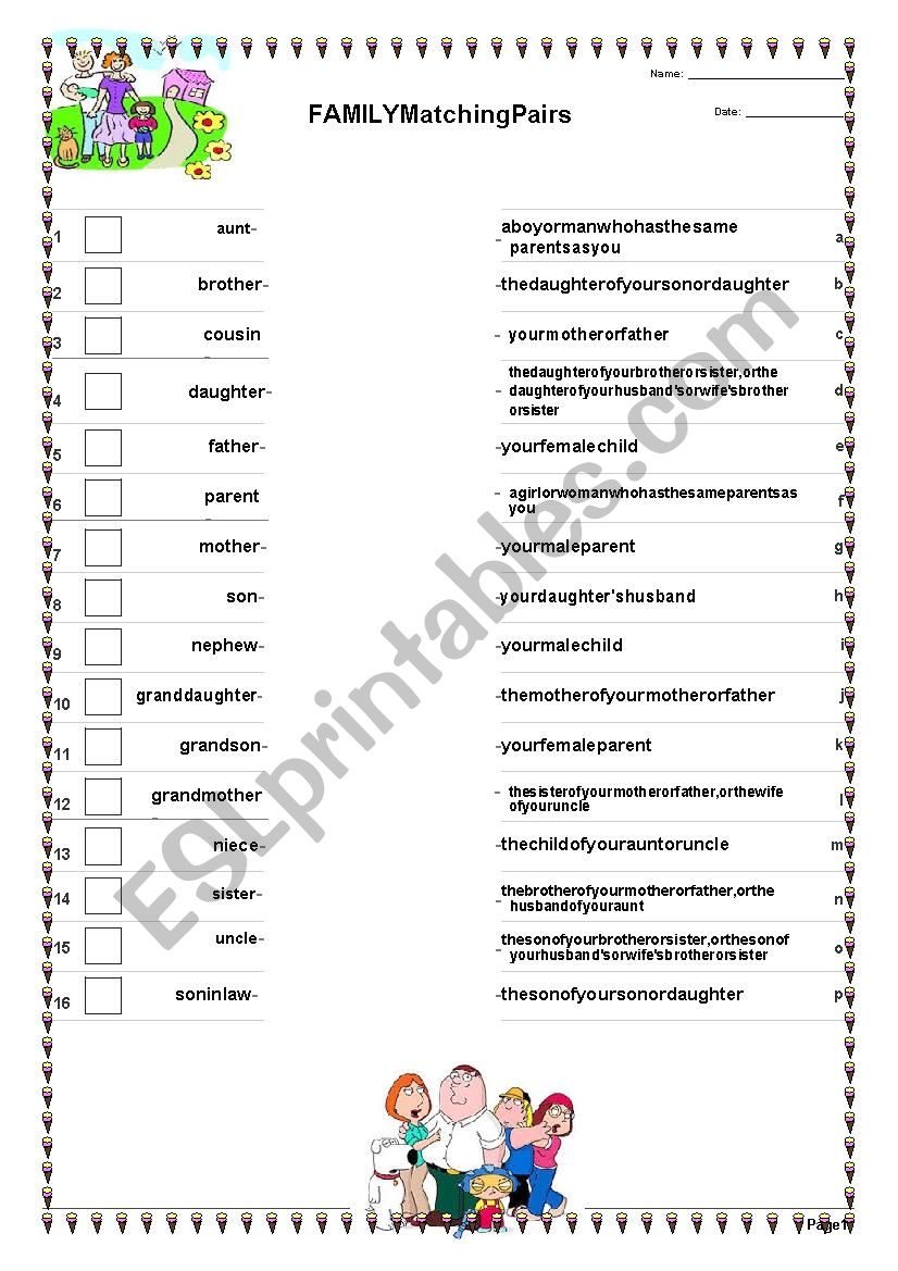 FAMILY - Matching Words Activity