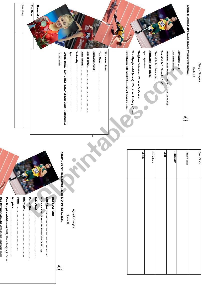 Olympic champion biography worksheet