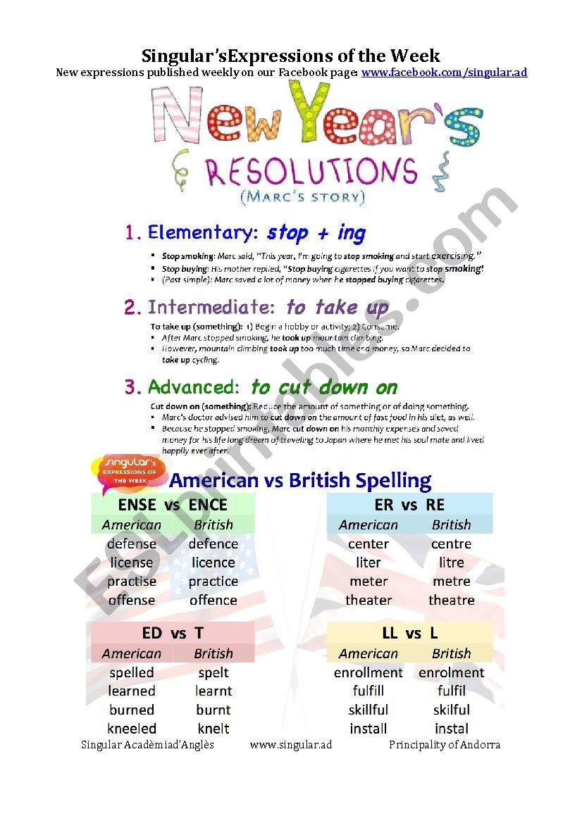 Expressions of the week: New Year Resolutions & British vs American Spelling