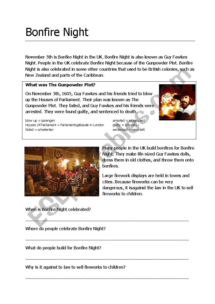 Bonfire Night worksheet