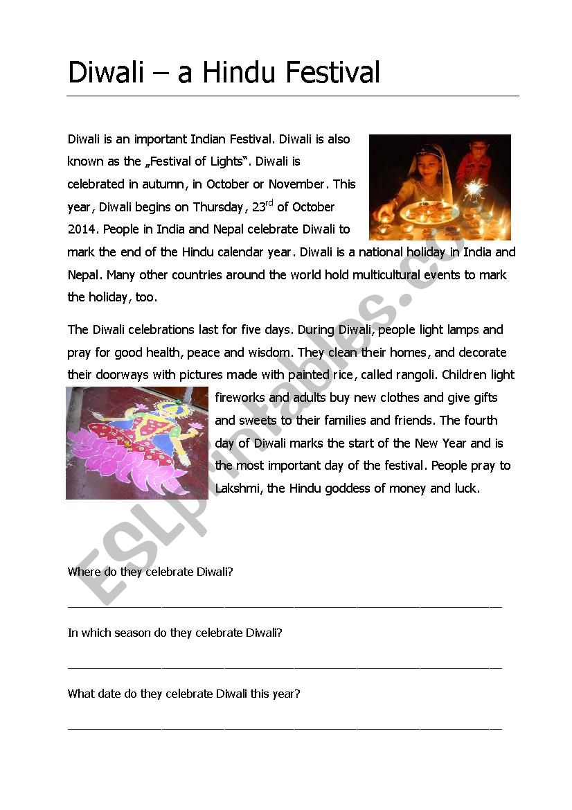 Diwali worksheet